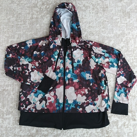 Xersion Hooded Zip Up Layered Look Athletic Jacket XL Black Multicolor - Picture 9 of 16